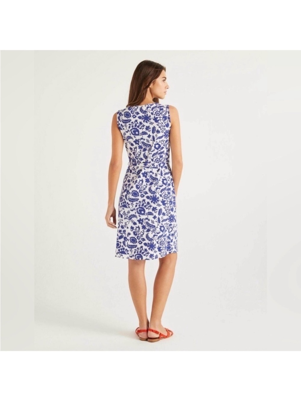 Boden White & Navy Floral V-Neck Midi Dress - Picture 3 of 10